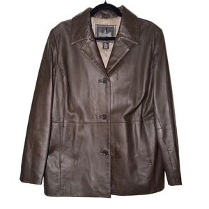 JL Colebrook Womens Brown Genuine Leather Blazer Jacket XL Button Front